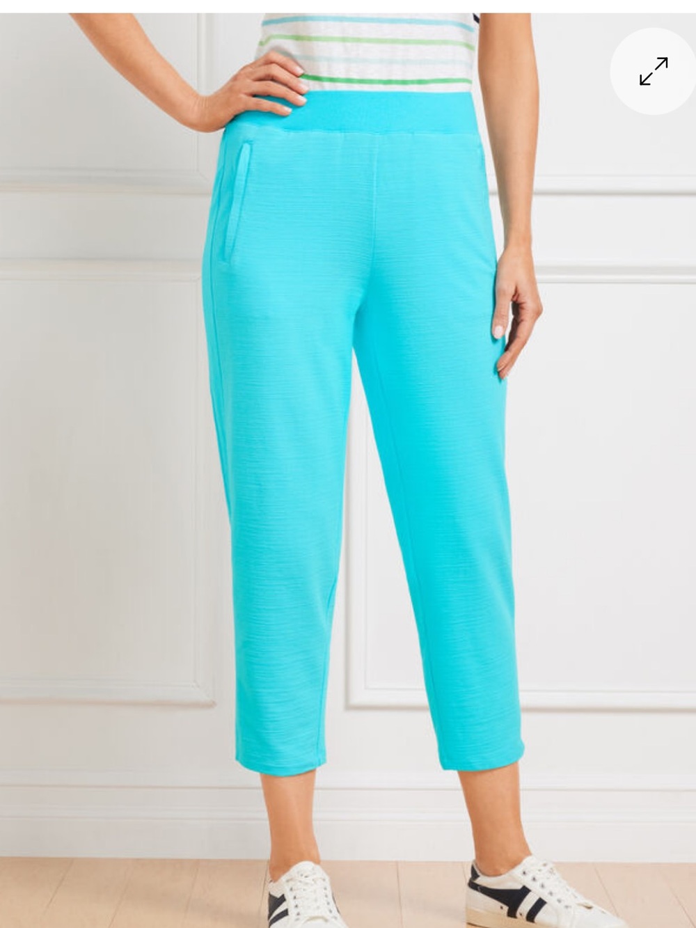NEW T by Talbots Cozy Crush Cropped Pants Aqua Pull On Womens Small Petite
